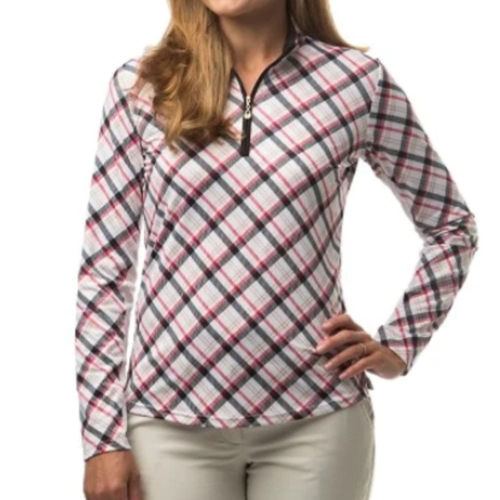 SANSOLEIL SOLCOOL
PRINT ZIP MOCK. AVERY PLAID
BLACK | SPF 50 size M